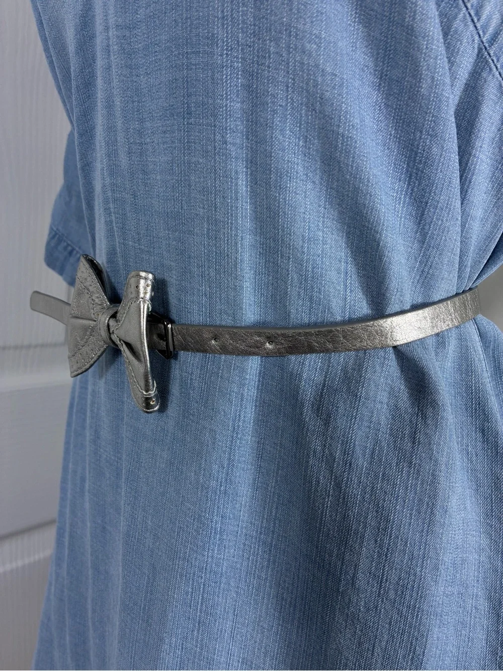 Cole Haan Womens Belt Sz L/XL Metallic Silver Bow Belt cute
